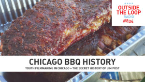 Mike Stephen cooks up a couple racks of ribs in his yard. (Photo credit: Mike Stephen/WGN Radio)